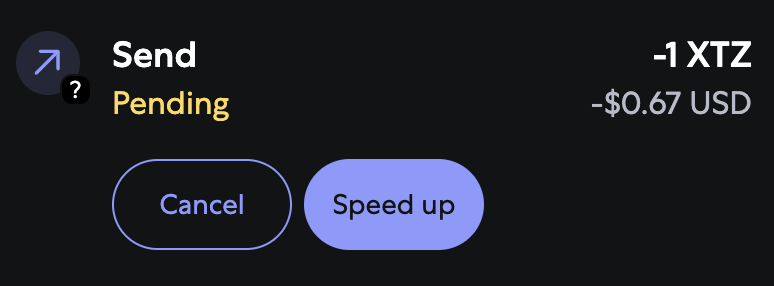 A pending transaction in Metamask